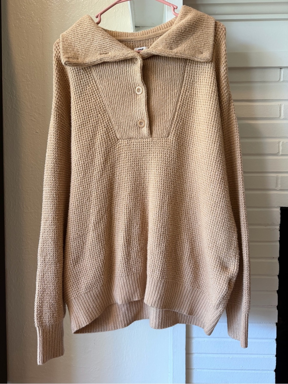 Aerie XXS Beige Oversized Collared Button Pullover Knit Sweater
